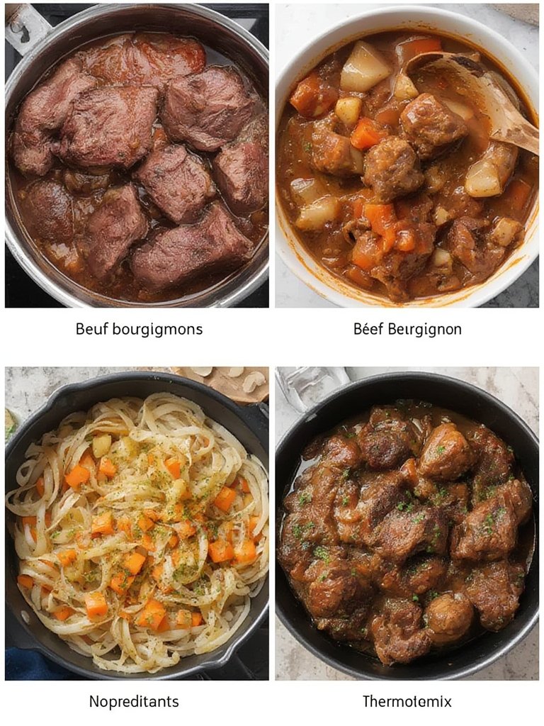 Fresh ingredients for boeuf bourguignon, including tender beef chunks, carrots, onions, and herbs