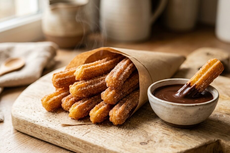 Churros maison croustillants roulés dans le sucre cannelle