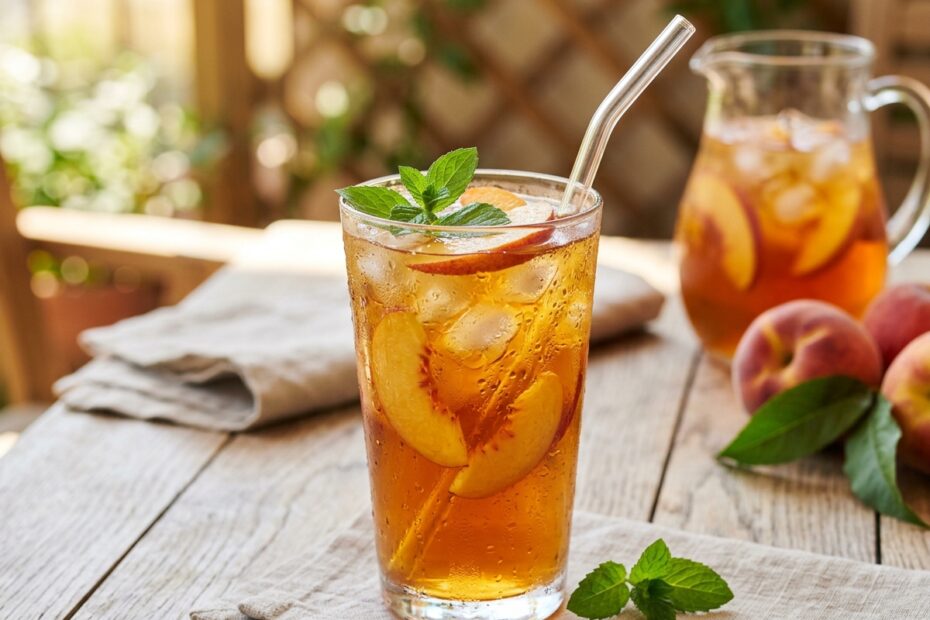 thé glacé pêche fait maison recette thé glacé naturel boisson rafraîchissante été thé glacé sans sucre ajouté