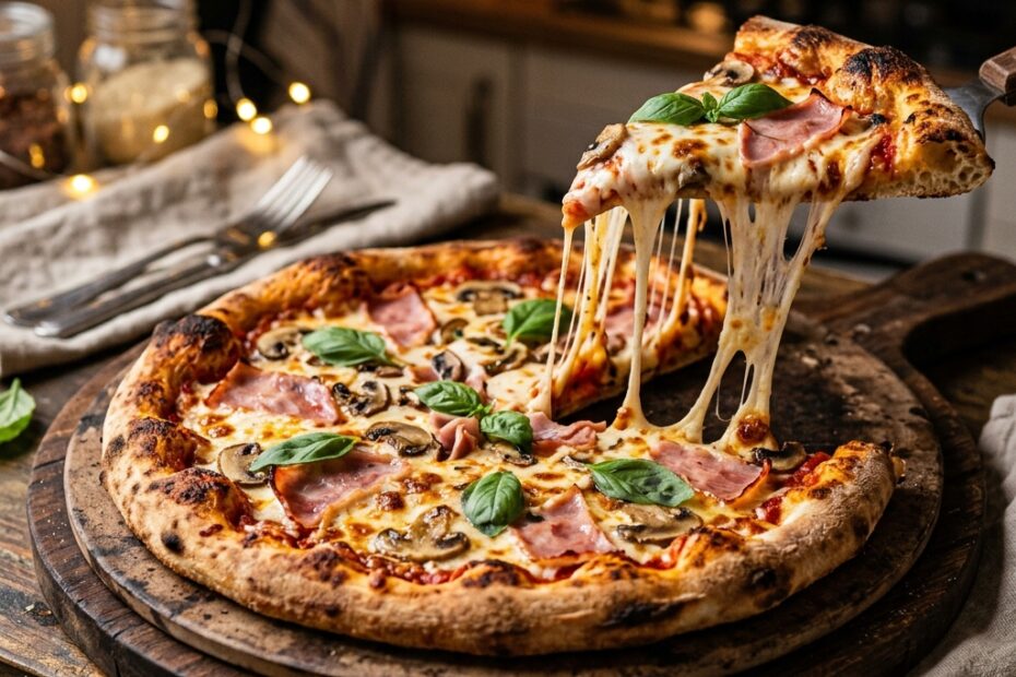 Pizza maison à pâte croustillante avec fromage fondu cuite à l'air fryer