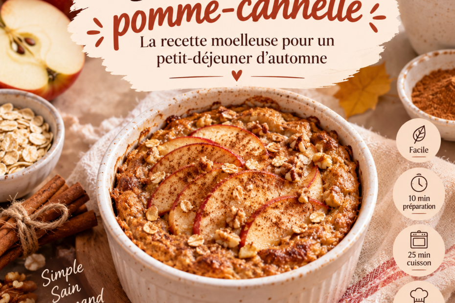 Baked oats pomme-cannelle : la recette moelleuse pour un petit-déjeuner d'automne
