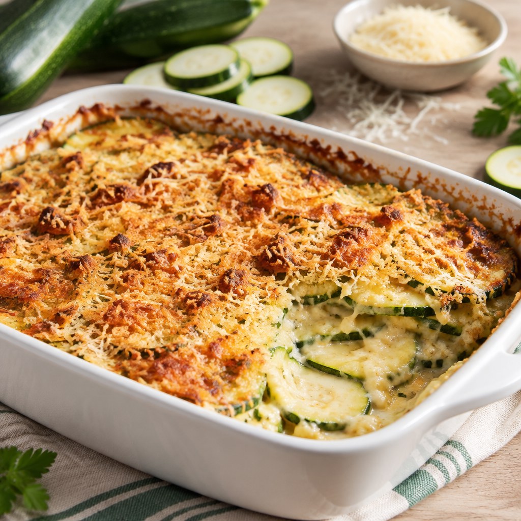 Gratin de courgettes au parmesan, fondant à cœur et doré au four